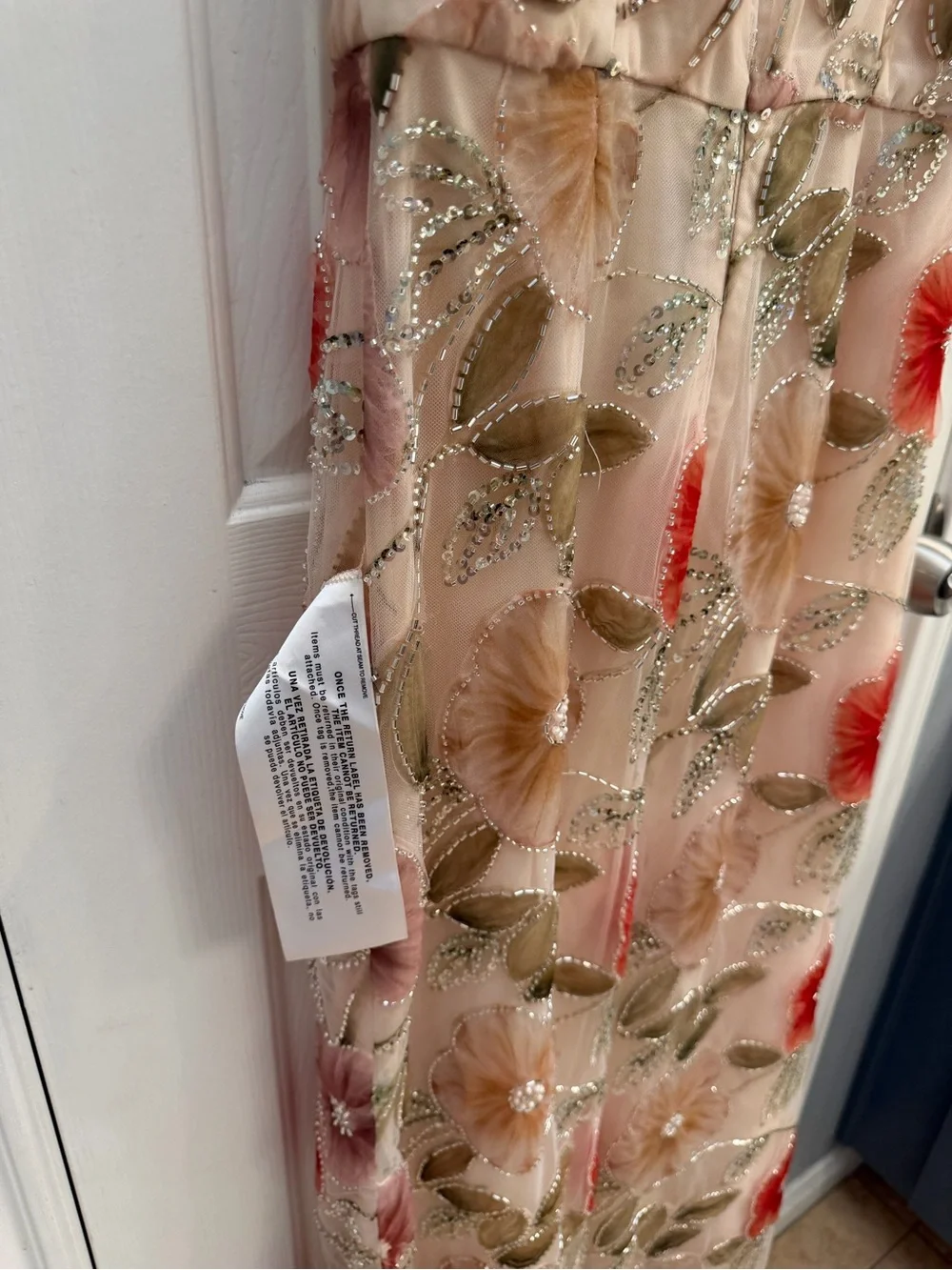 Dress the Population Blush Maxi Skirt with Coral Floral Appliqués